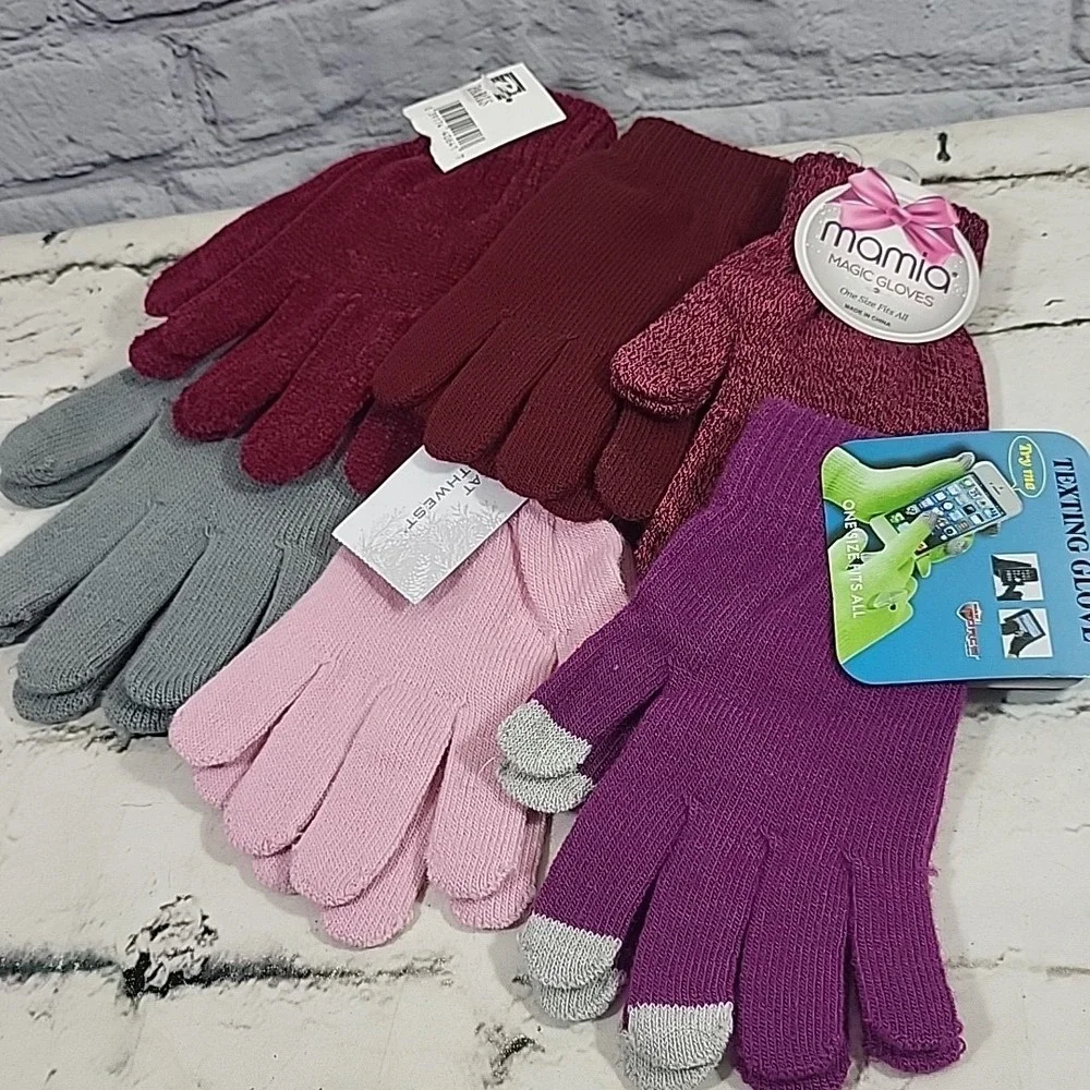 Womens Knit Gloves One Size Lot Of 6 Pairs‎ Warm Tech All New